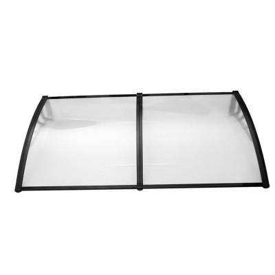 Walfront 75*39 Inches Window Awning Modern Polycarbonate Cover Front Door Outdoor Patio Canopy Sun Shetter UV Rain Protection, Two Grid Black   